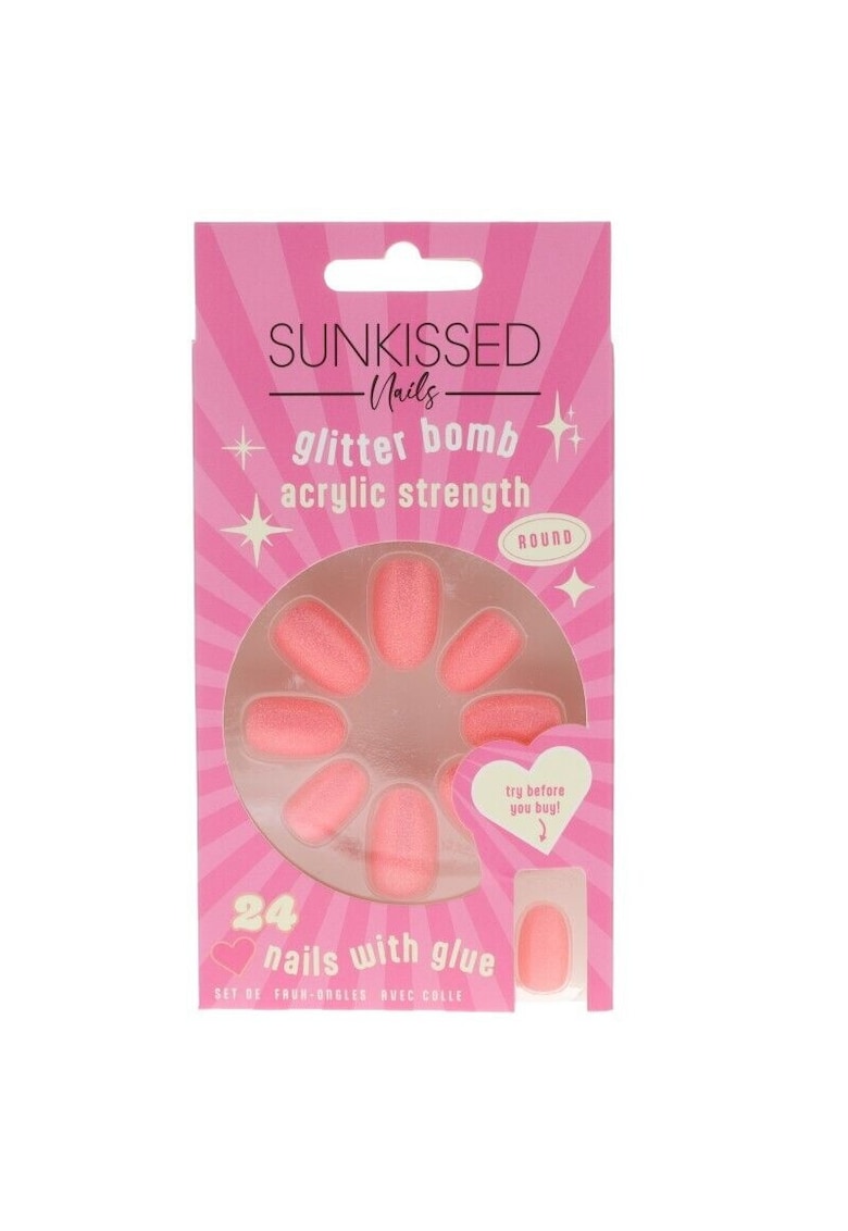 Set Unghii False cu Sclipici -  Glitter Bomb - 24 bucati - Lipici inclus