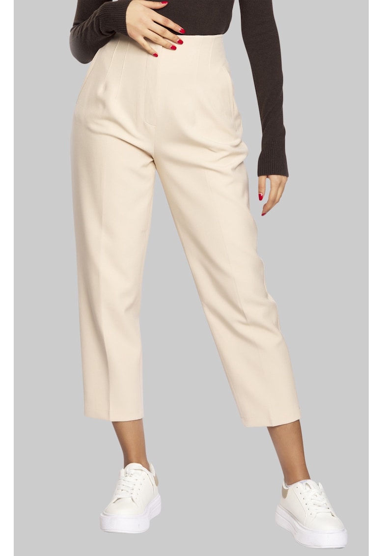 Pantaloni conici crop cu talie inalta 50487