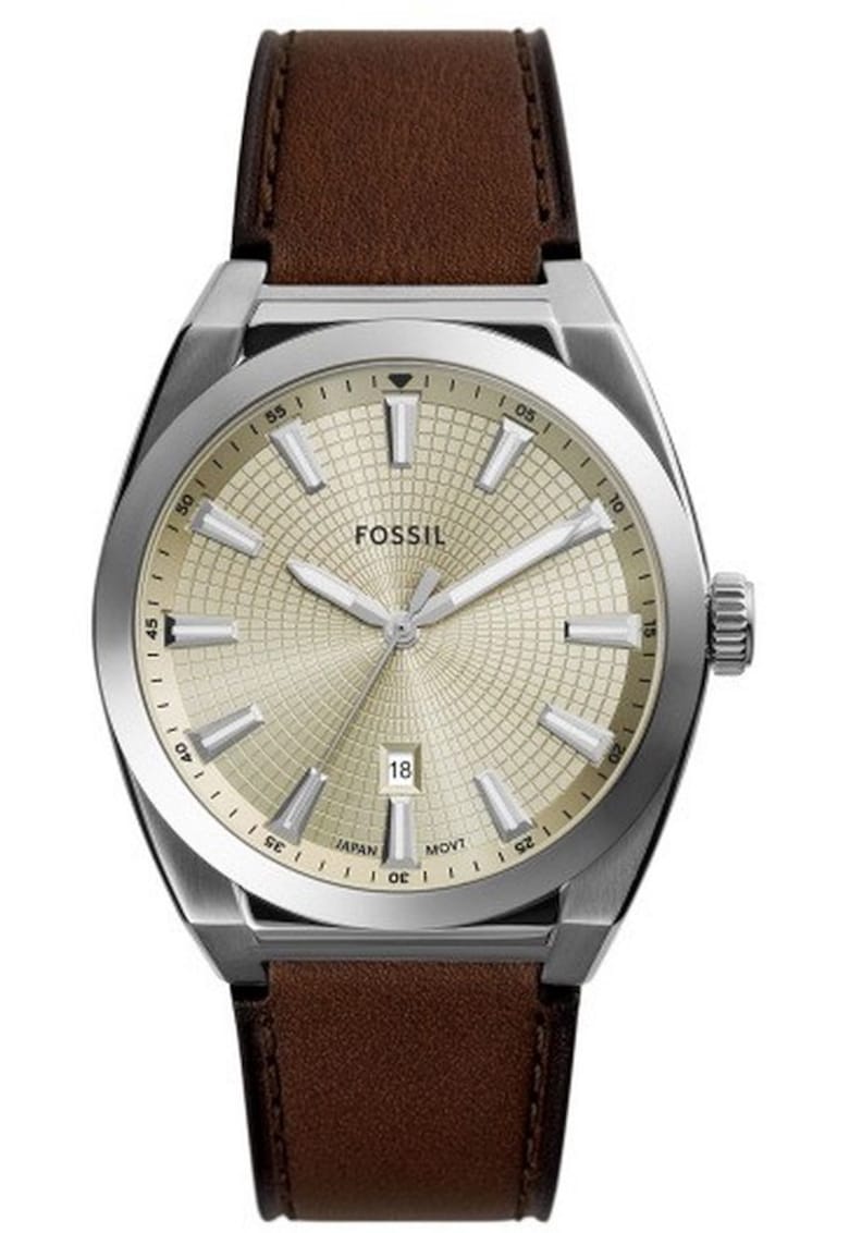 Ceas Quartz - Analog - Cadran Bej - Curea Piele Maro - 5 ATM