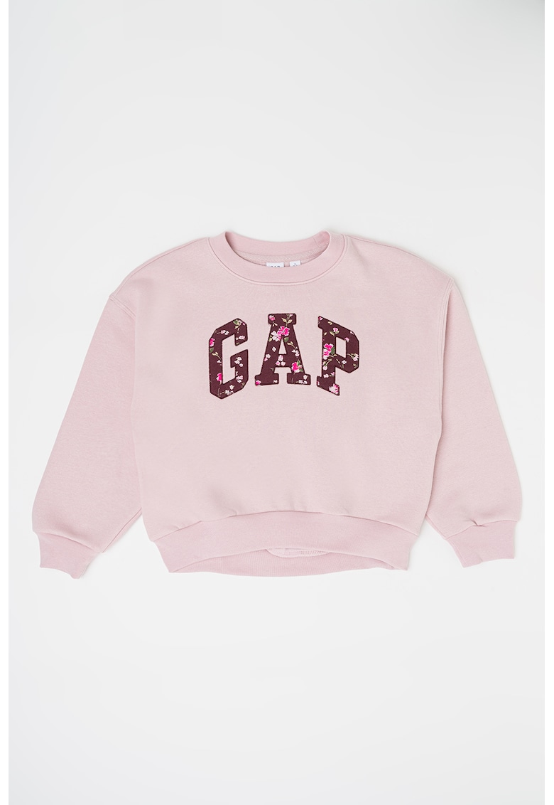 Bluza de trening cu imprimeu logo si decolteu la baza gatului - Roz pal