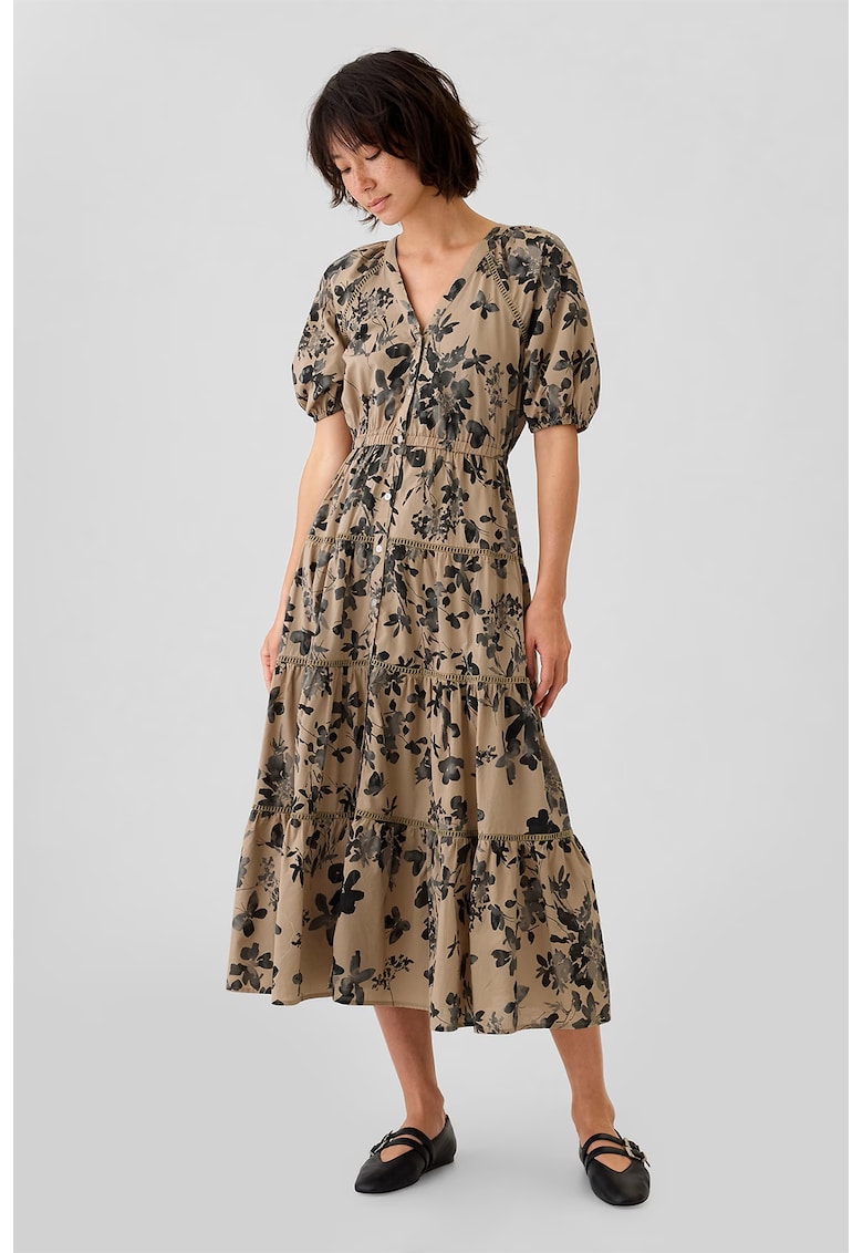 Rochie cu imprimeu floral si decolteu in V