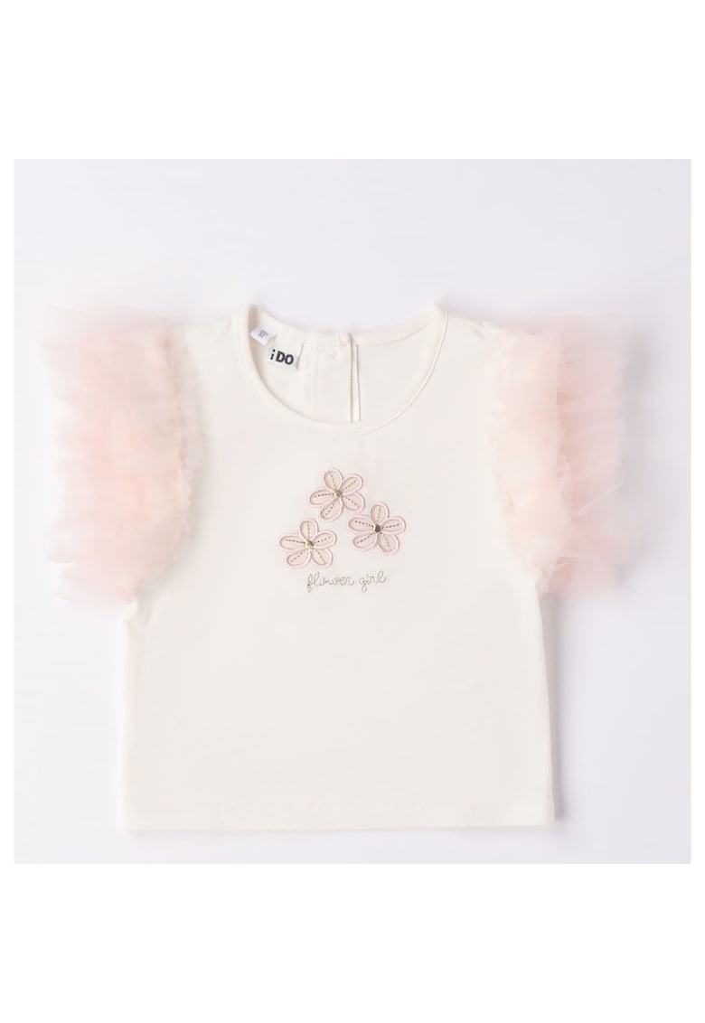 Tricou cu maneci tull pentru fete - 4.6320 - Alb/Roz
