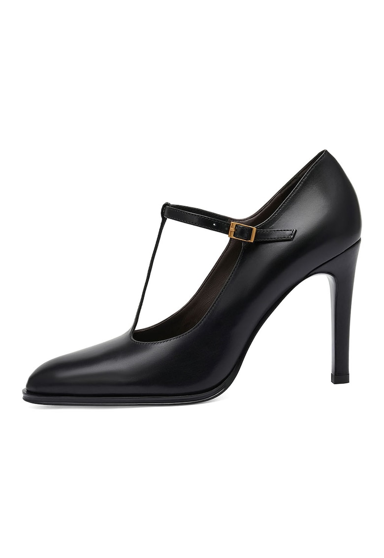 Pantofi de piele cu bareta in T - Negru