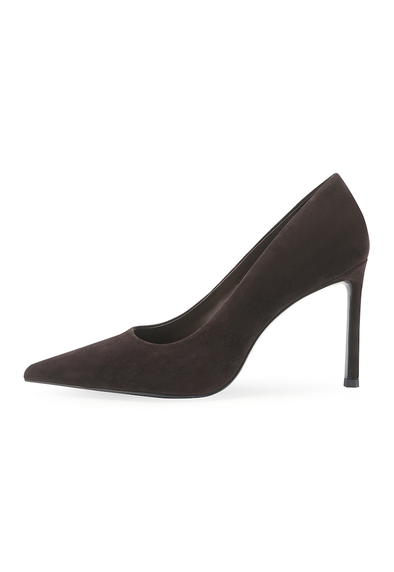 Pantofi de piele intoarsa cu varf ascutit - Maro inchis