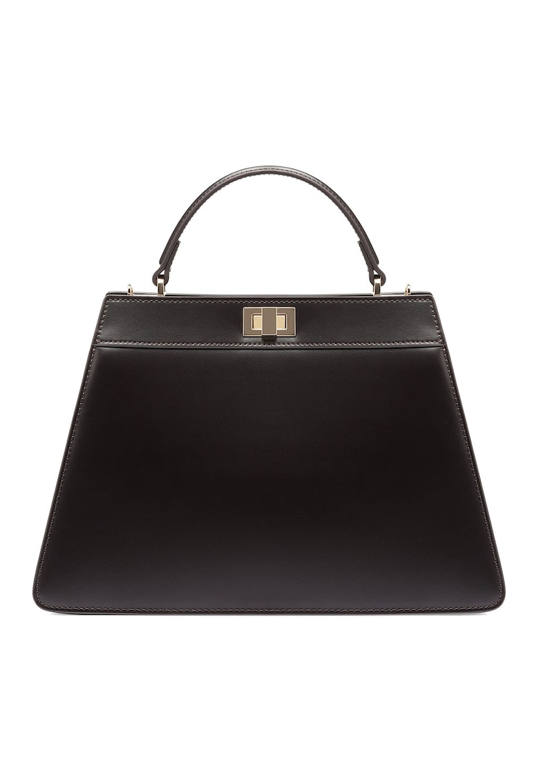 Geanta crossbody de piele cu bareta detasabila - Maro inchis