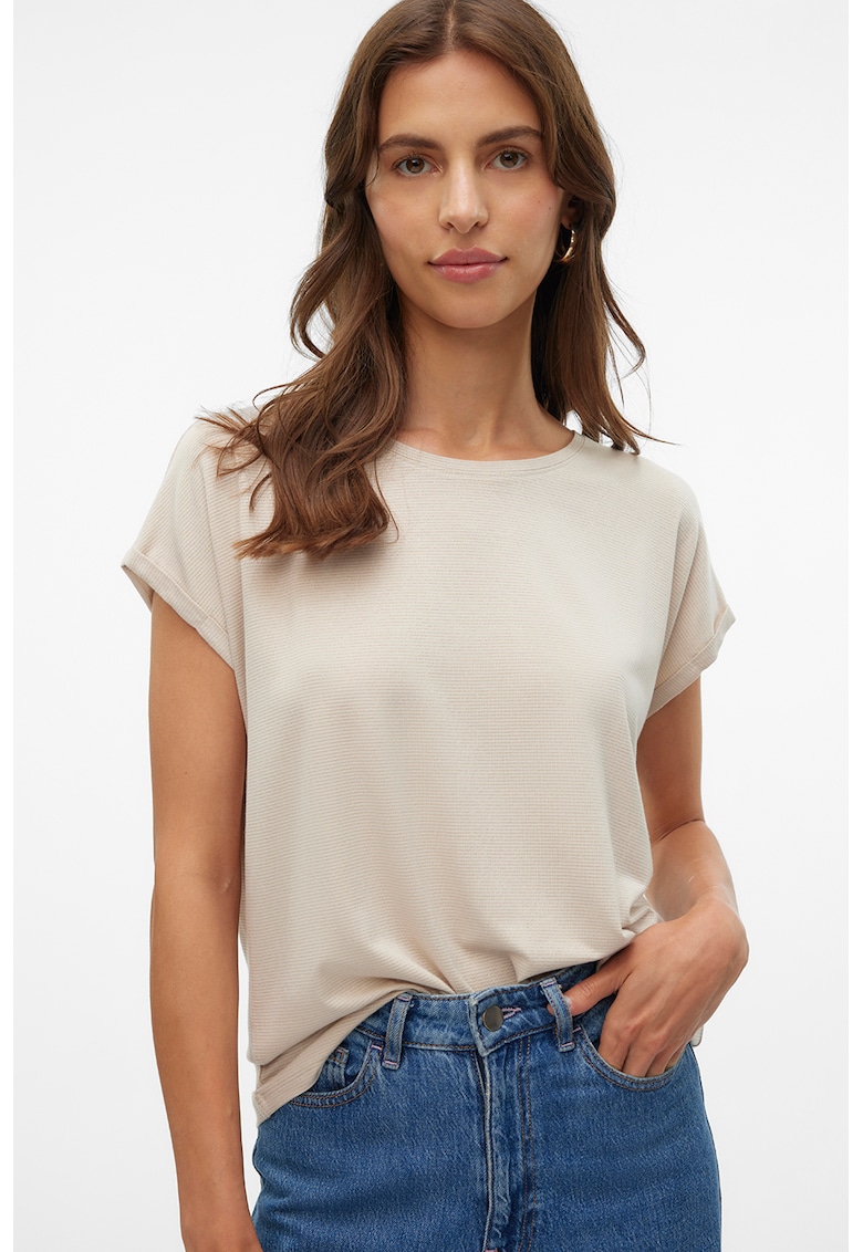 Tricou cu decolteu la baza gatului - Maro camel