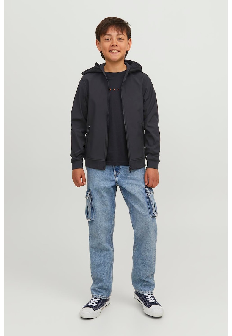 Jacheta cu gluga si buzunare cu fermoar - Negru stins