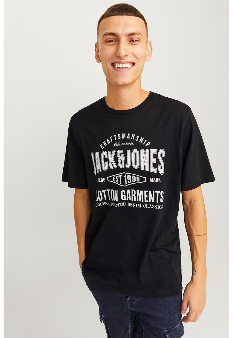 Tricou de bumbac cu imprimeu logo - Negru/Alb murdar