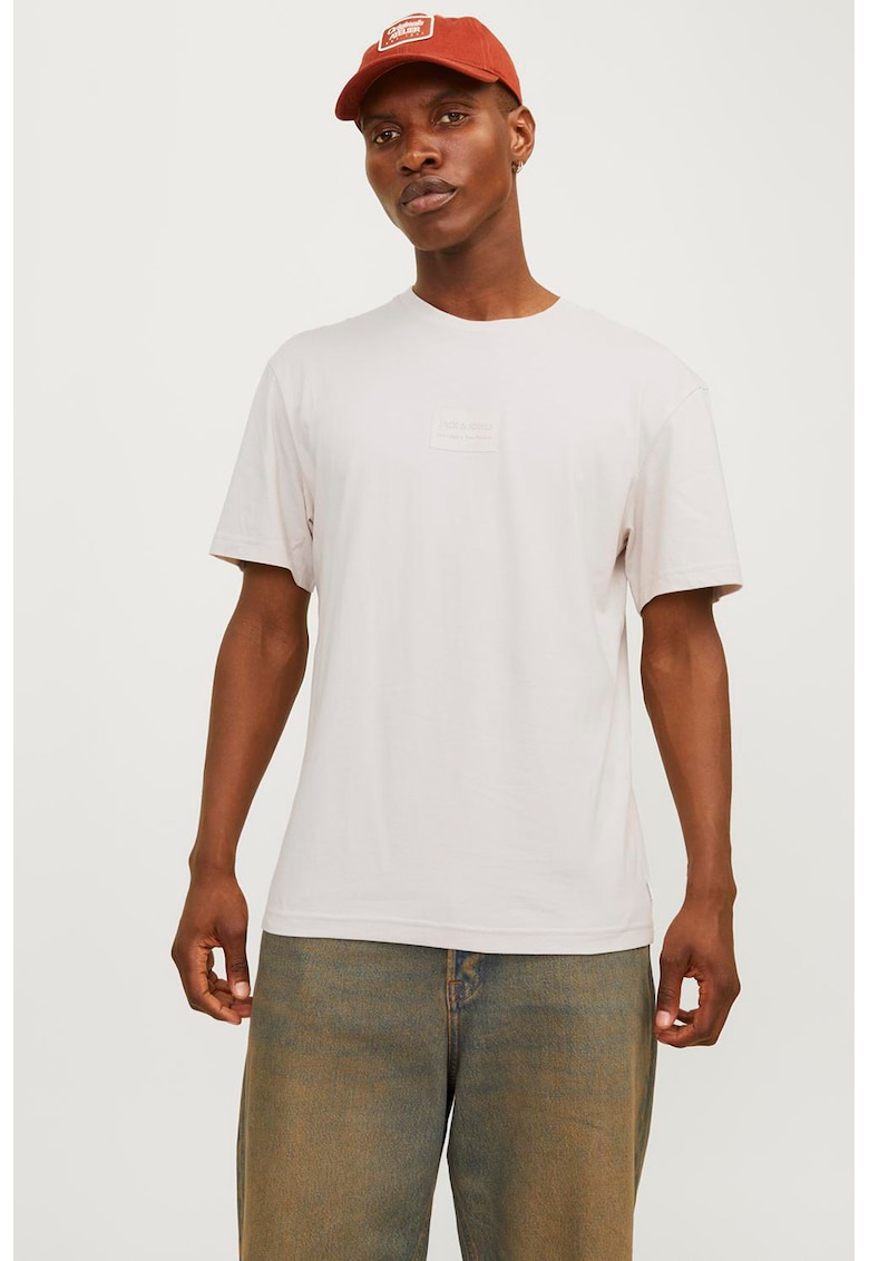 Tricou de bumbac cu logo discret - Crem