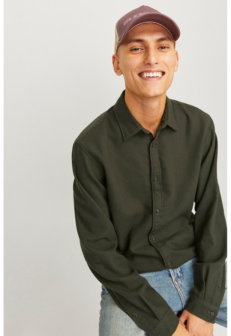 Camasa din amestec de bumbac - Kaki inchis