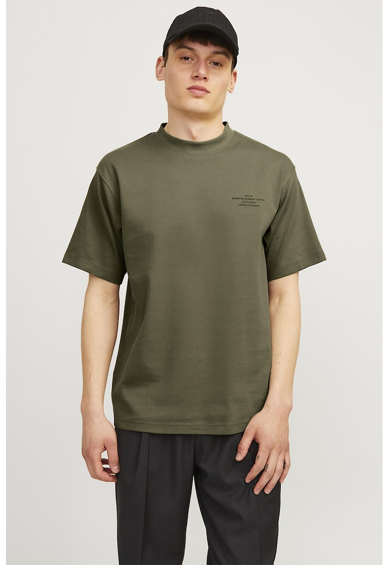 Tricou lejer cu detaliu text - Kaki