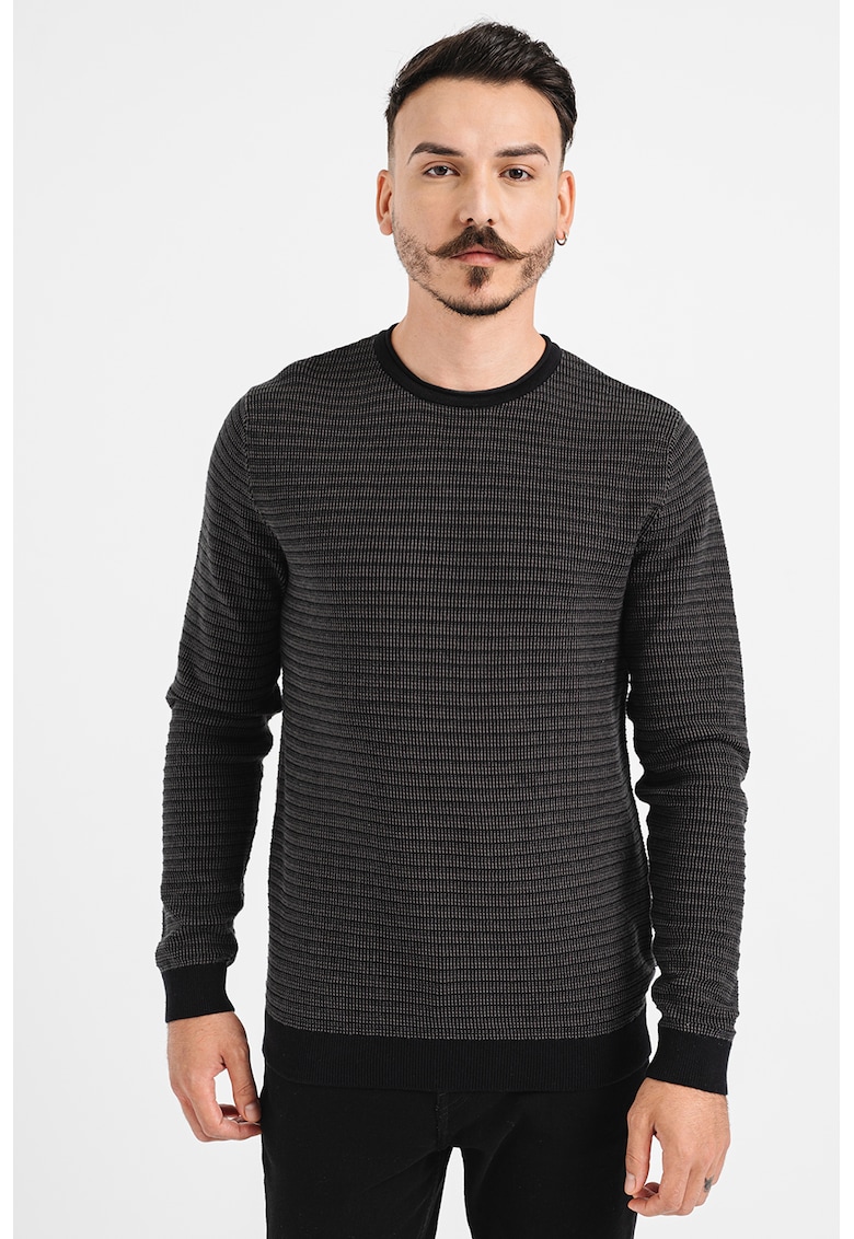 Pulover din bumbac cu decolteu la baza gatului