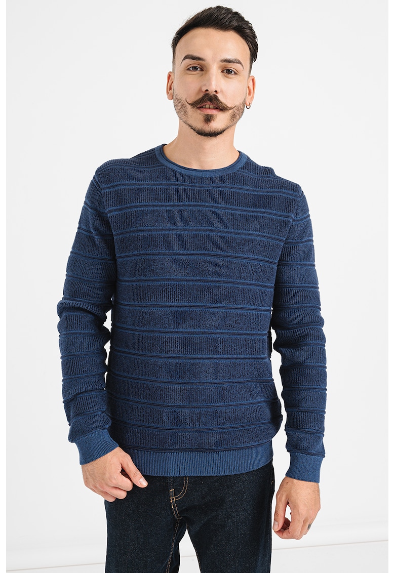 Pulover din bumbac cu decolteu la baza gatului