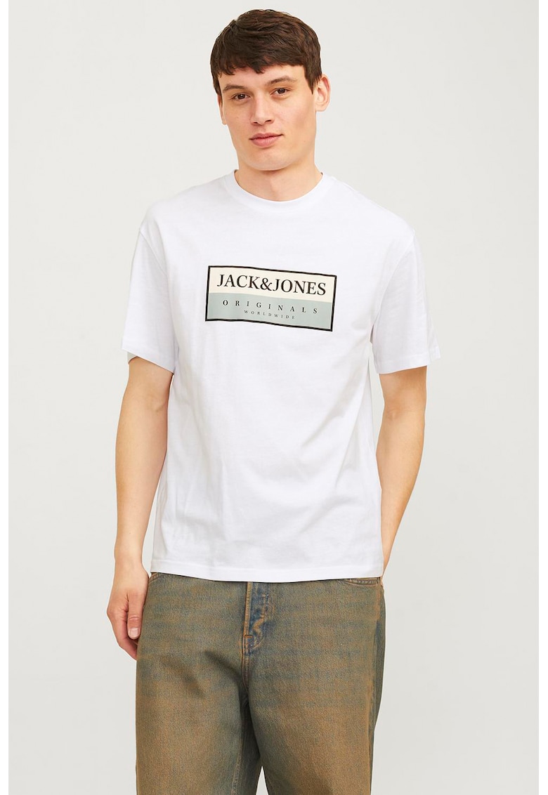 Tricou regular fit cu decolteu la baza gatului - Alb optic
