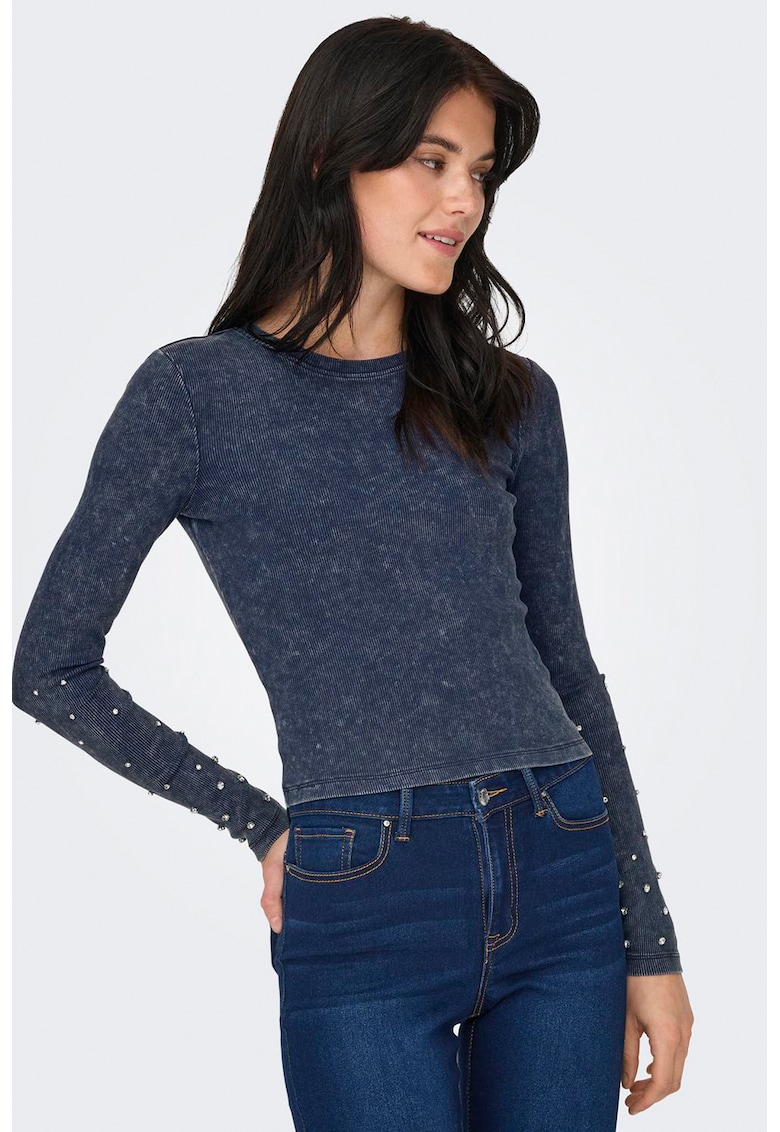 Bluza cu striatii si aplicatii de strasuri - Bleumarin