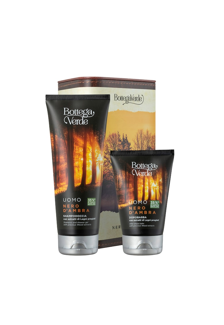Set produse barbati - ingrijire corp si barba - cu extract de lemn pretios - in cutie metalica - Nero d'Ambra - 200 ML - 75 ML -