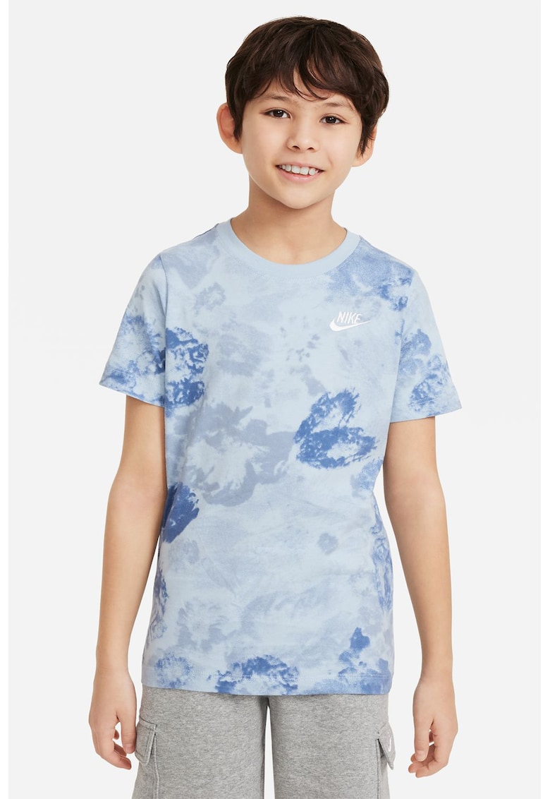 Tricou cu model si decolteu la baza gatului - Albastru deschis