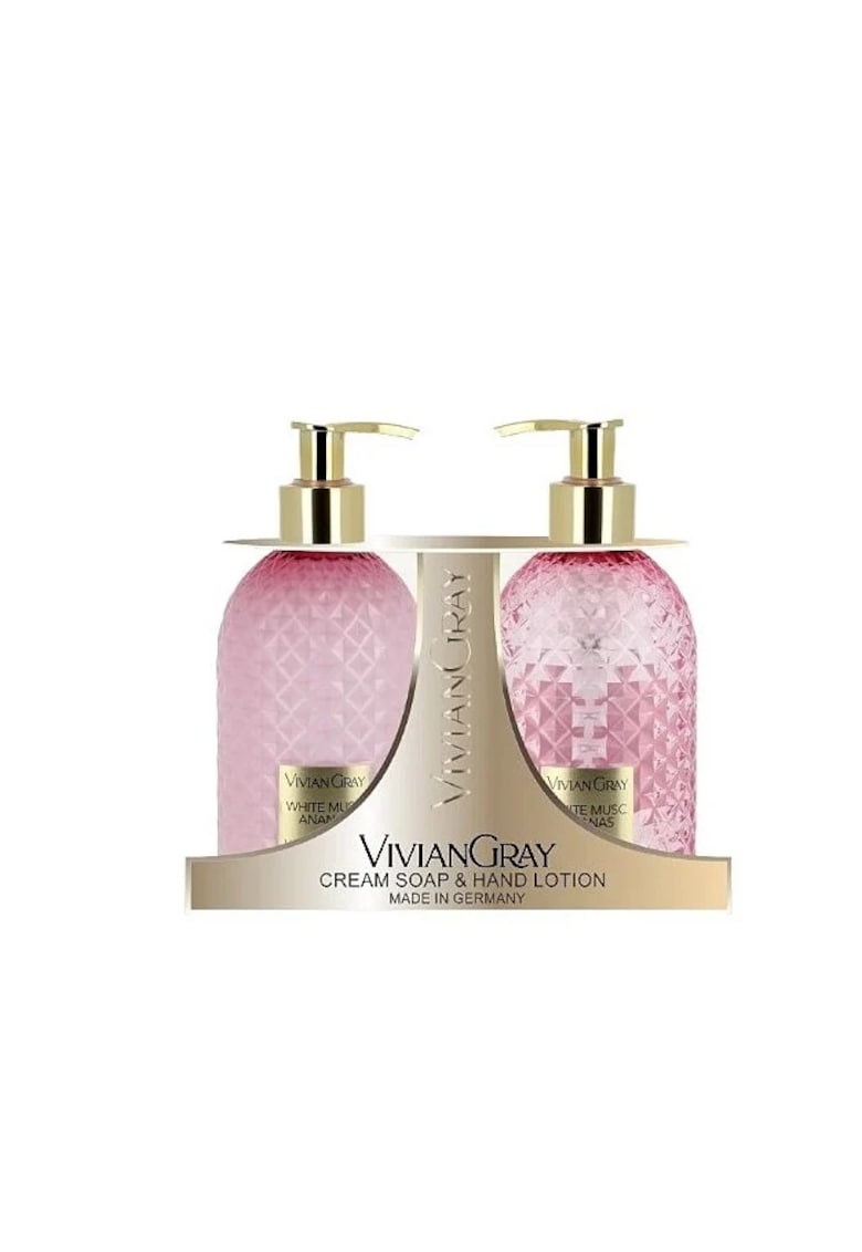 Set Sapun lichid Femei Gemstone Pink - White Musk & Pineapple - 300 ml + Crema de maini - 300 ml