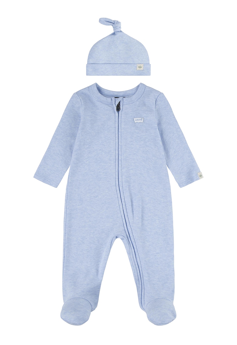 Set de caciula si salopeta din bumbac organic cu botosei