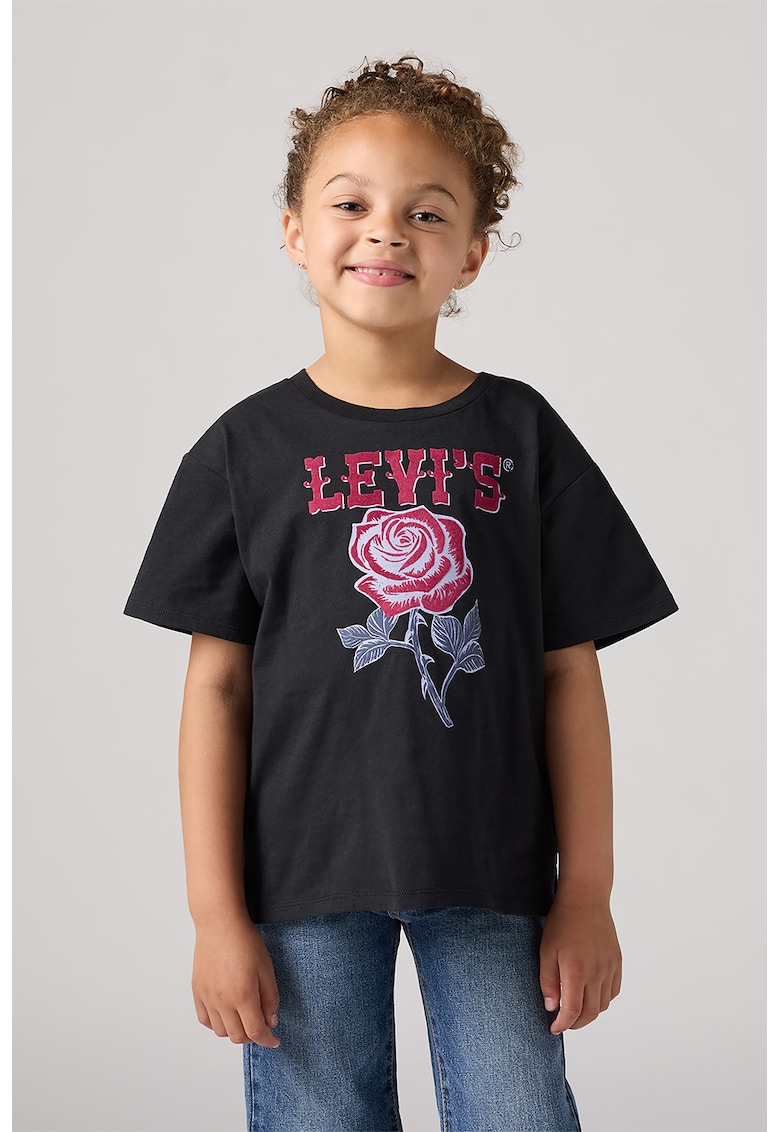 Tricou din bumbac organic cu imprimeu contrastant - Negru/Roz