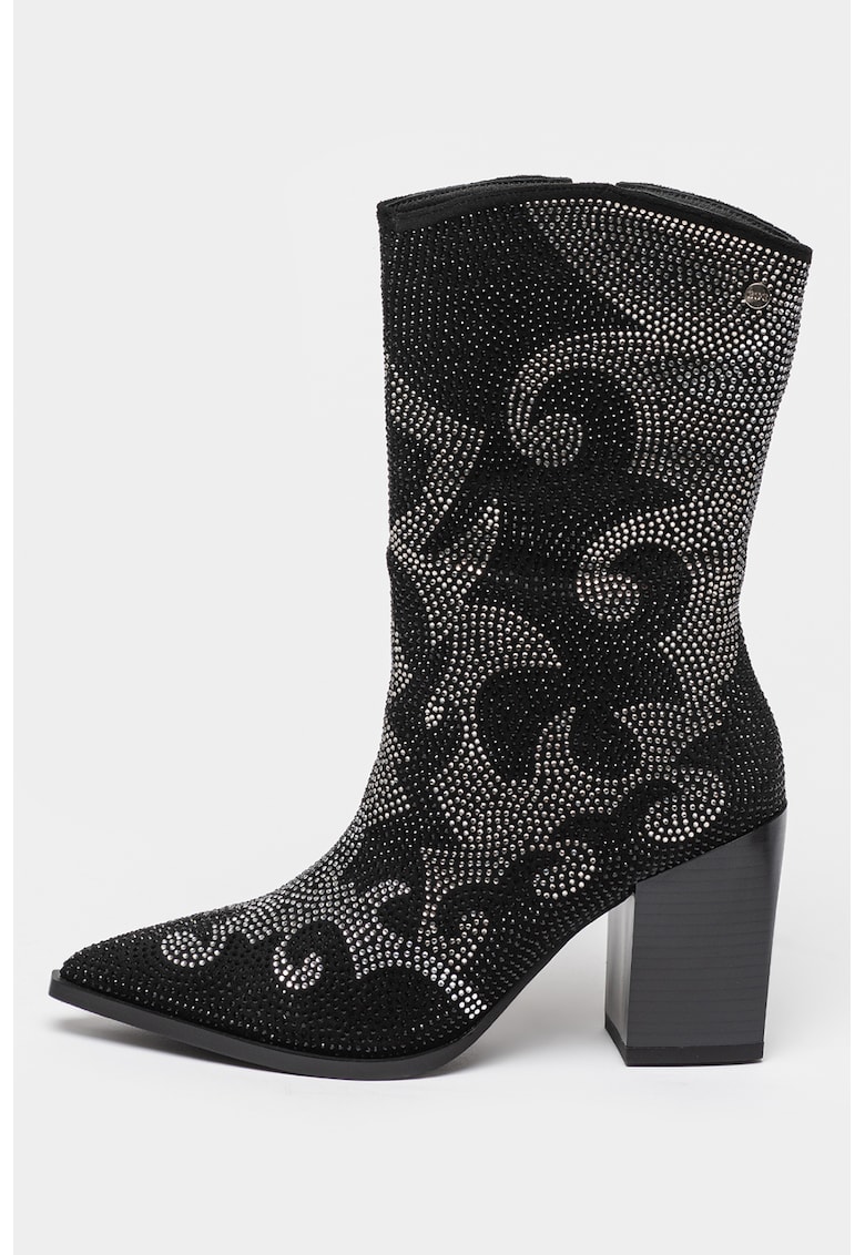 Cizme medii cu varf ascutit si aplicatii cu strasuri Cizme medii cu varf ascutit si aplicatii cu strasuri