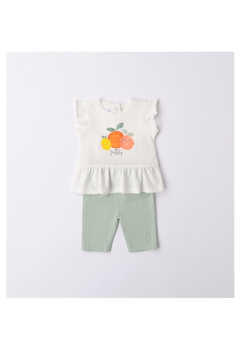 Compleu tricou si colanti trei sferturi pentru fetite - 3.6751 - Alb/Verde