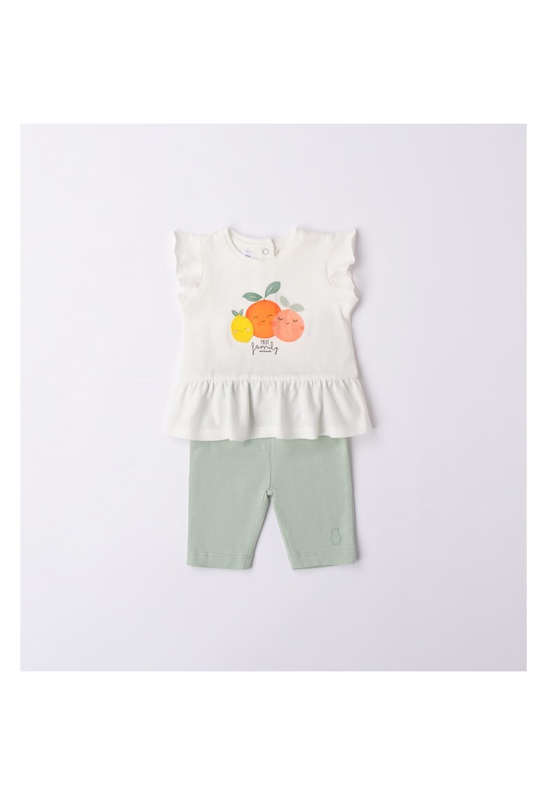 Compleu tricou si colanti trei sferturi pentru fetite - 3.6751 - Alb/Verde