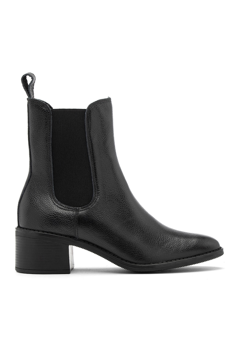Botine de piele cu toc masiv - Negru