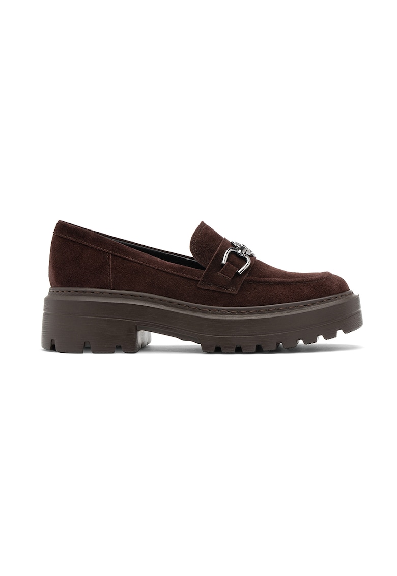 Pantofi loafer de piele intoarsa cu toc masiv