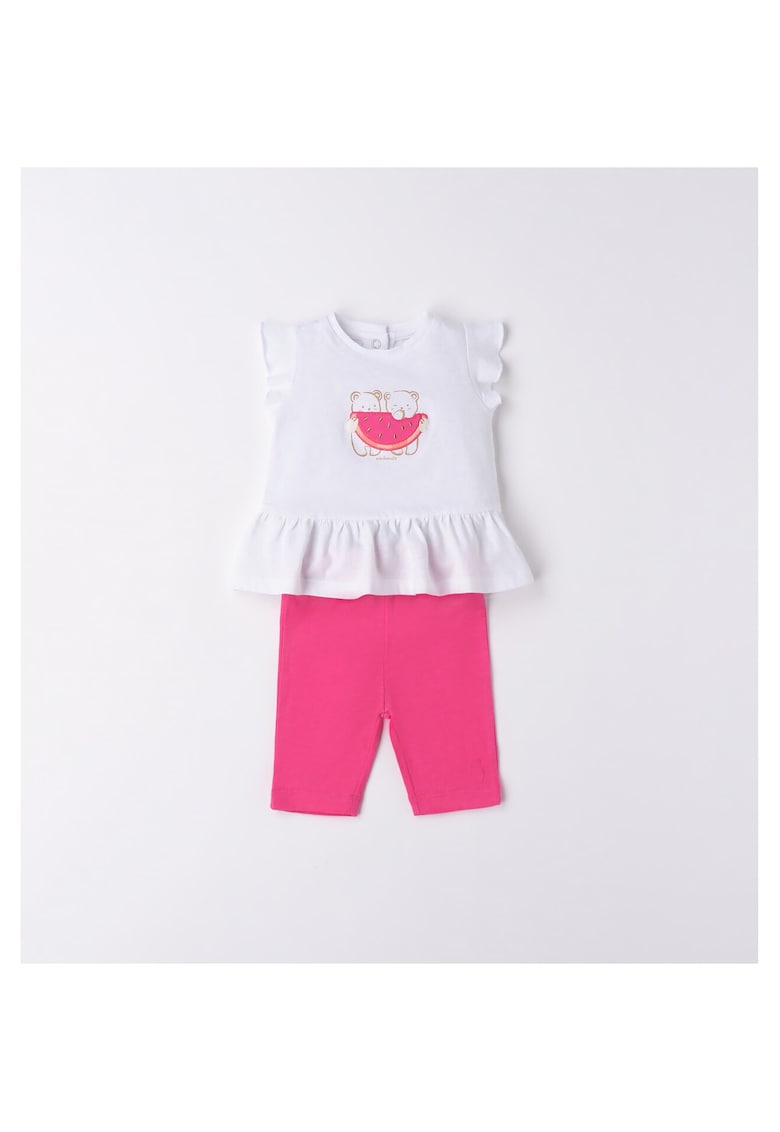 Compleu tricou si colanti trei sferturi pentru fetite - 3.6751 - Alb/Fucsia