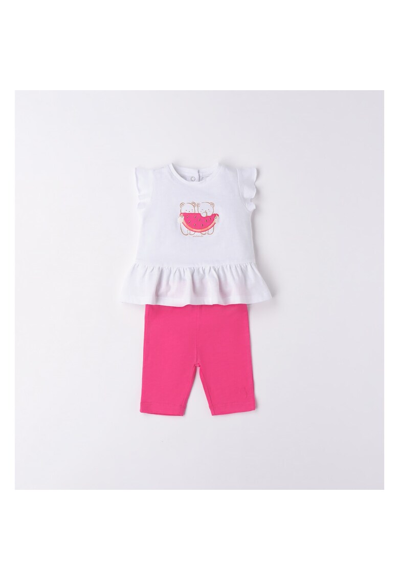 Compleu tricou si colanti trei sferturi pentru fetite - 3.6751 - Alb/Fucsia