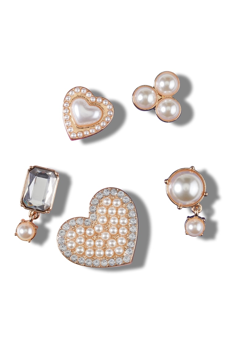 Set de accesorii jibbitz cu aplicatii de margele - 5 piese - Alb/Auriu rose
