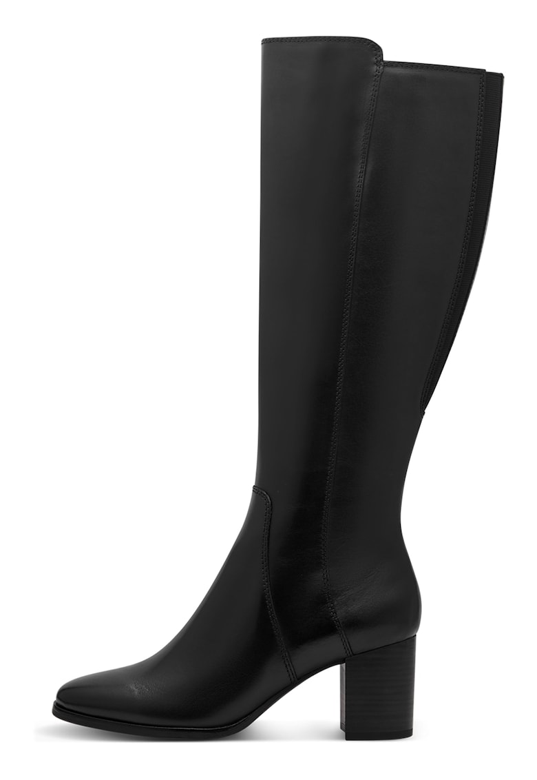 Cizme de piele lungi pana la genunchi cu toc masiv - Negru - Marco Tozzi - imagine 1