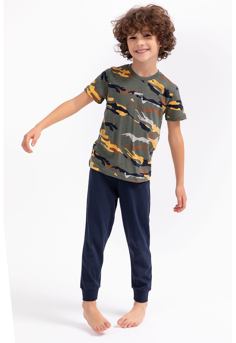 Pijama de bumbac cu model camuflaj