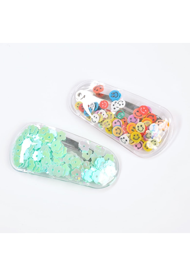 Set 2 agrafe cu flori si smiley face