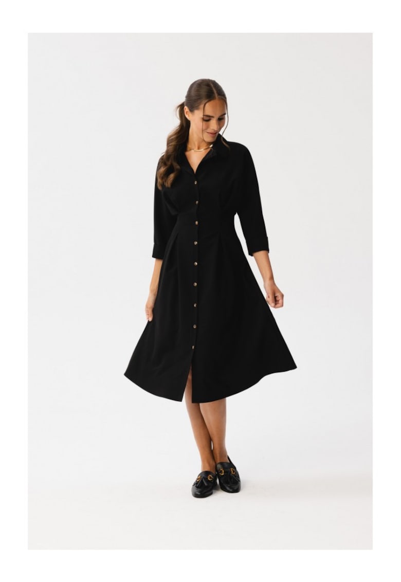 Rochie Emery cu pliuri in talie - Negru