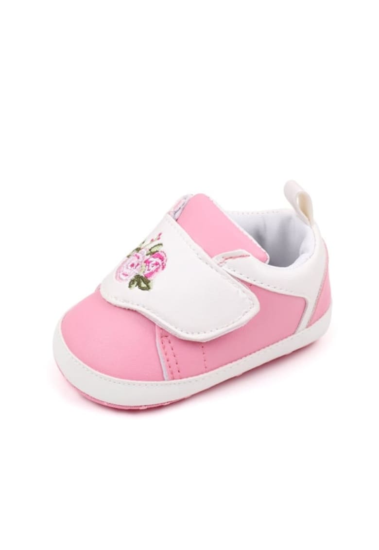 Pantofi Model Roses - Piele ecologica - Fete - Velcro - Alb/Roz