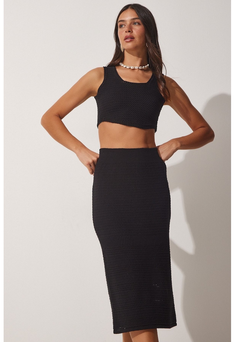 Set de top crop tricotat si fusta - 2 piese