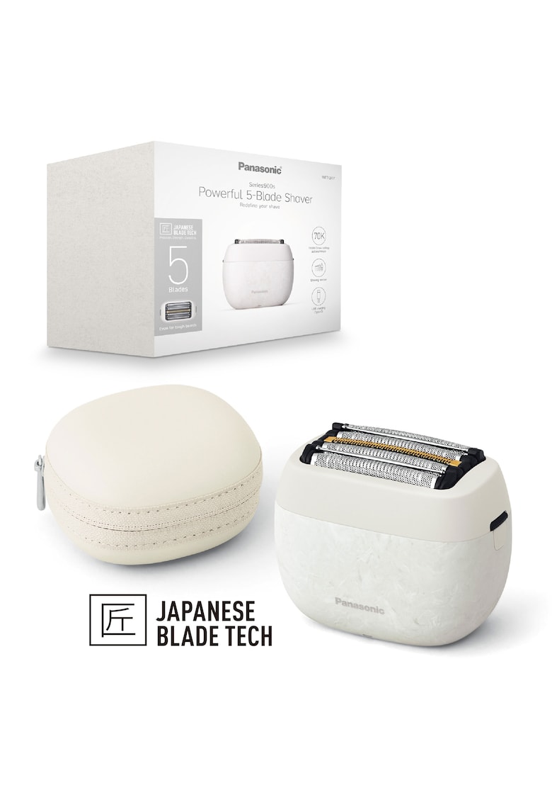 Aparat de ras compact Seria 900 - design unic și compact din material NAGORI - 5 lame - motor liniar ultra-rapid - 50min autonomie Li-Ion - Wet & Dry - incarcare USB Type-C - alb