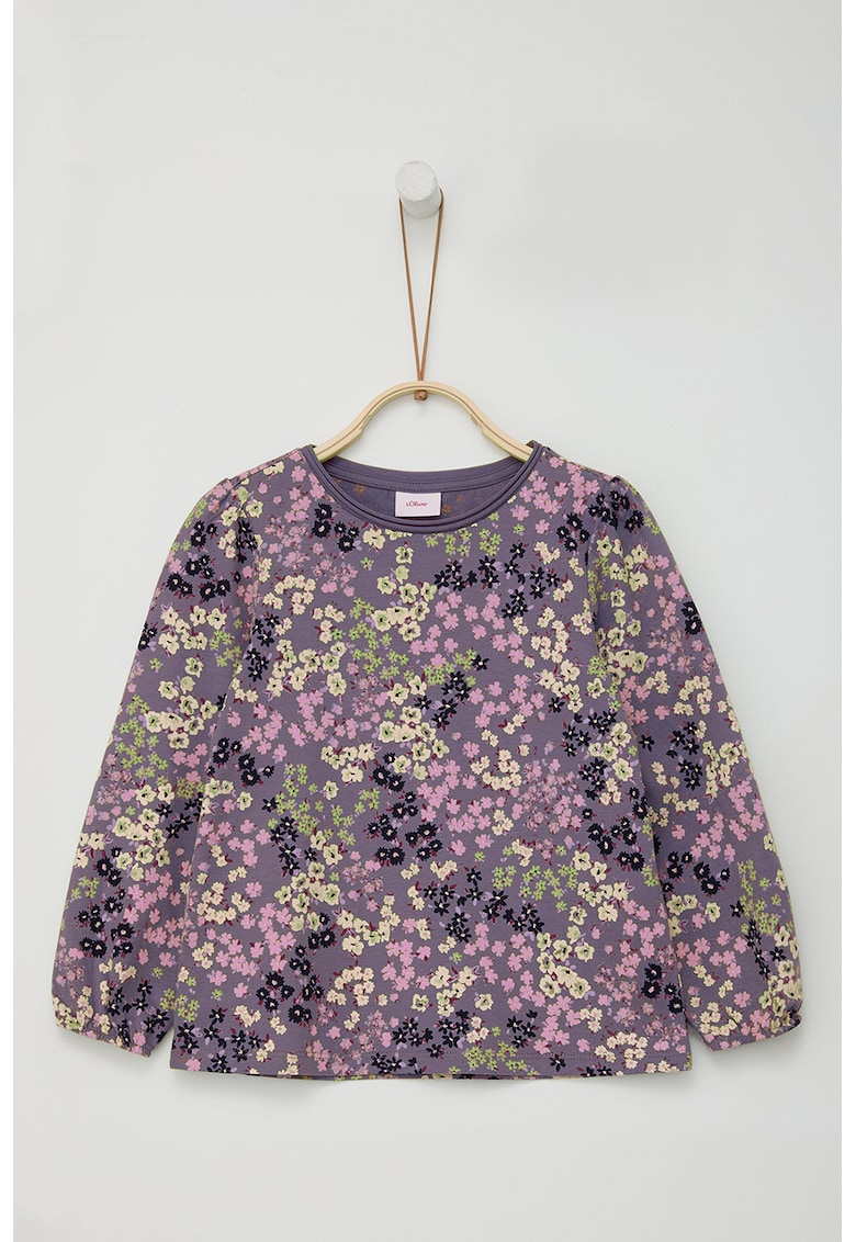 Bluza cu imprimeu floral si decolteu rotund