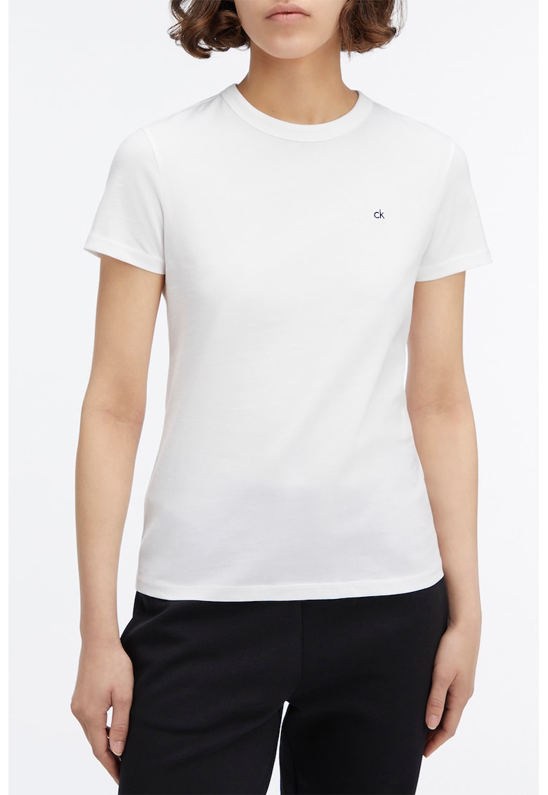Tricou de bumbac cu logo discret - Alb optic