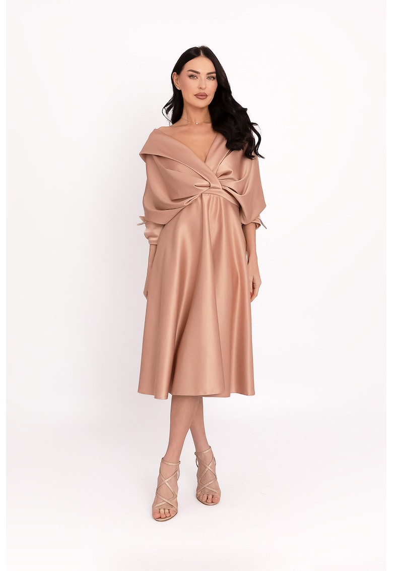 Rochie midi evazata de satin - Bej