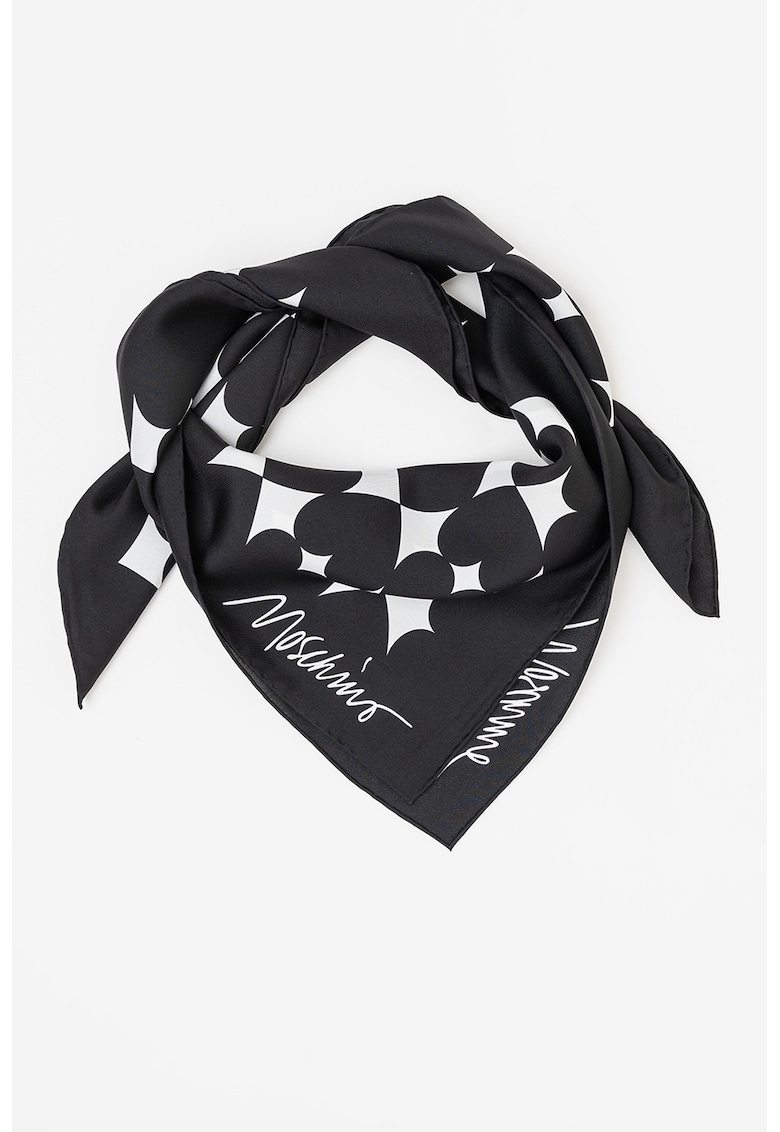 Esarfa de matase cu imprimeu cu inimi si logo