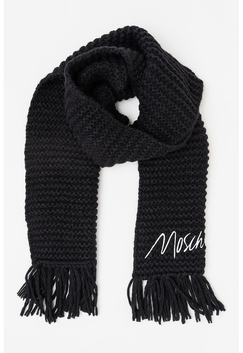 Fular tricotat din amestec de lana cu imprimeu logo