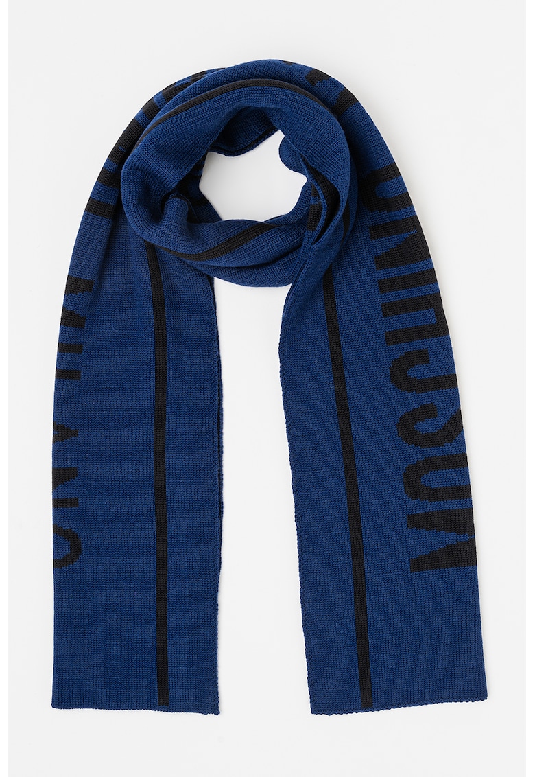 Fular tricotat din amestec de lana cu imprimeu logo