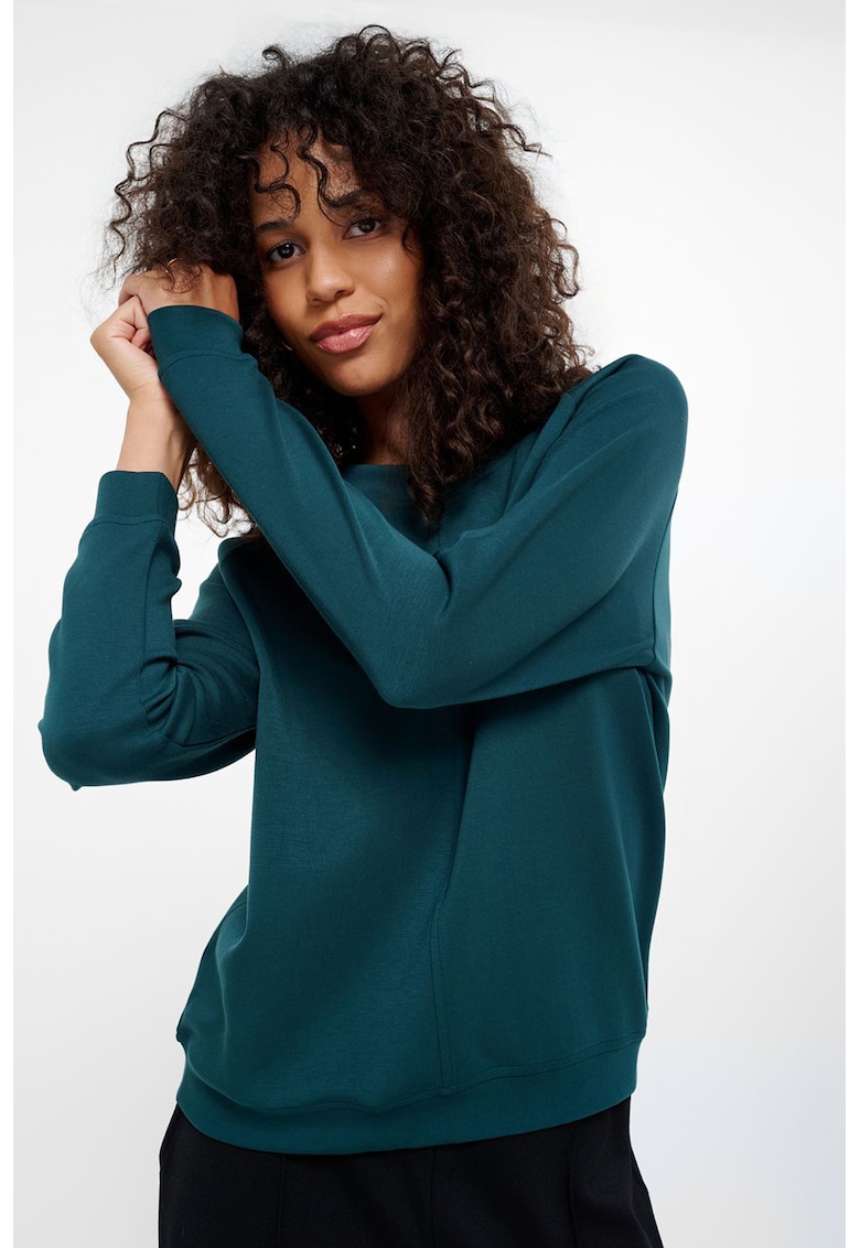 Bluza de trening cu decolteu la baza gatului si maneci raglan - Albastru petrol