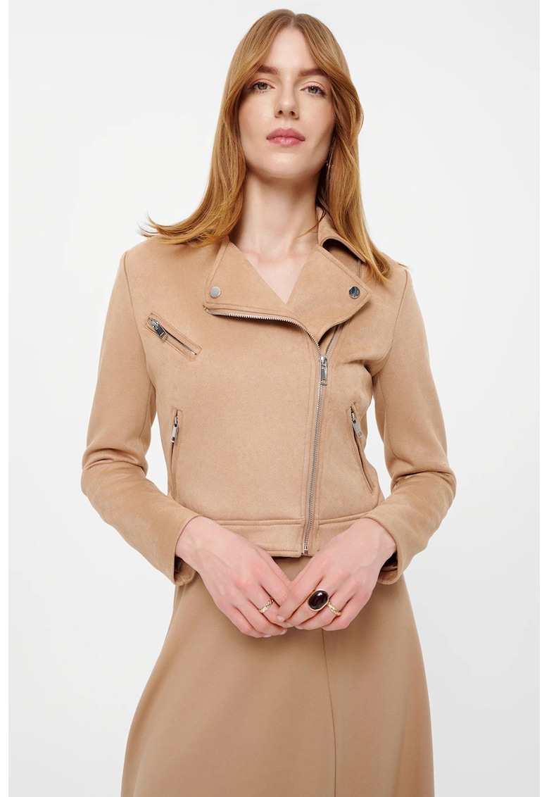 Jacheta de piele intoarsa ecologica cu revere decupate