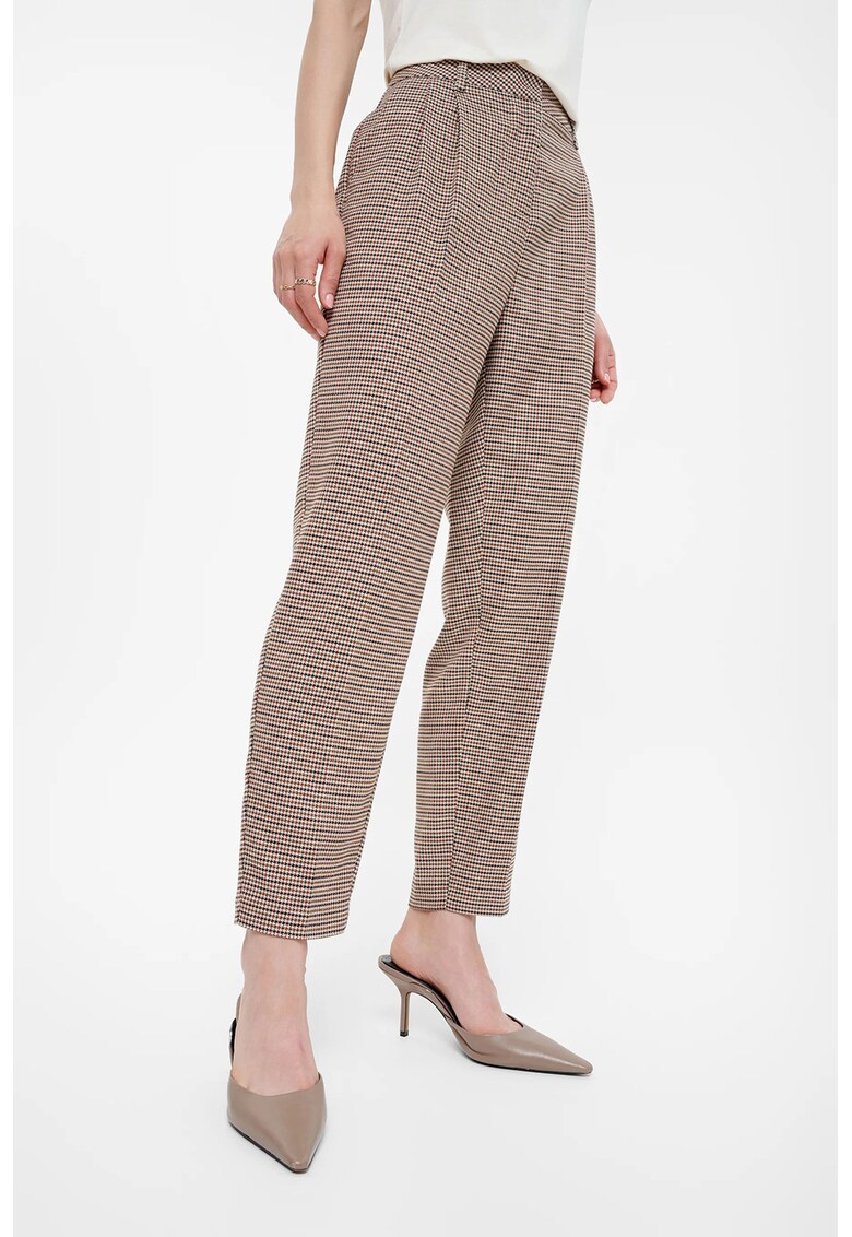 Pantaloni cu imprimeu houndstooth - Negru/Bej/Maro deschis