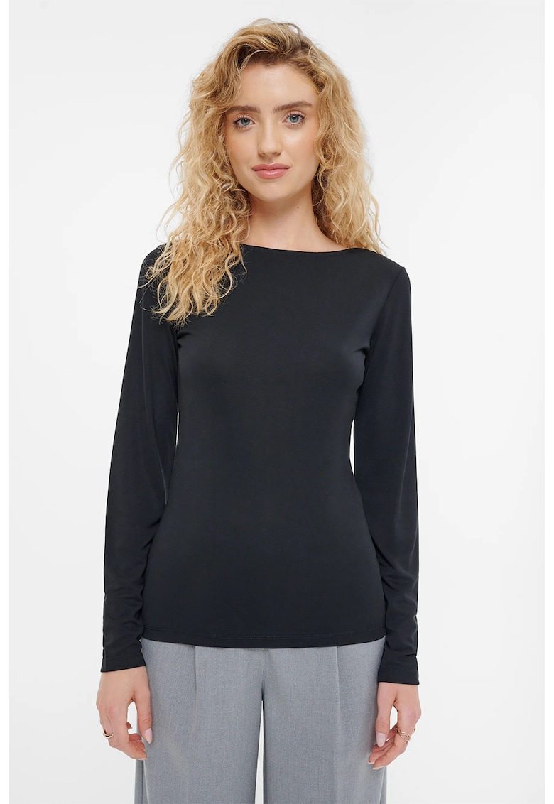 Bluza din amestec de modal cu decolteu la baza gatului - Negru stins