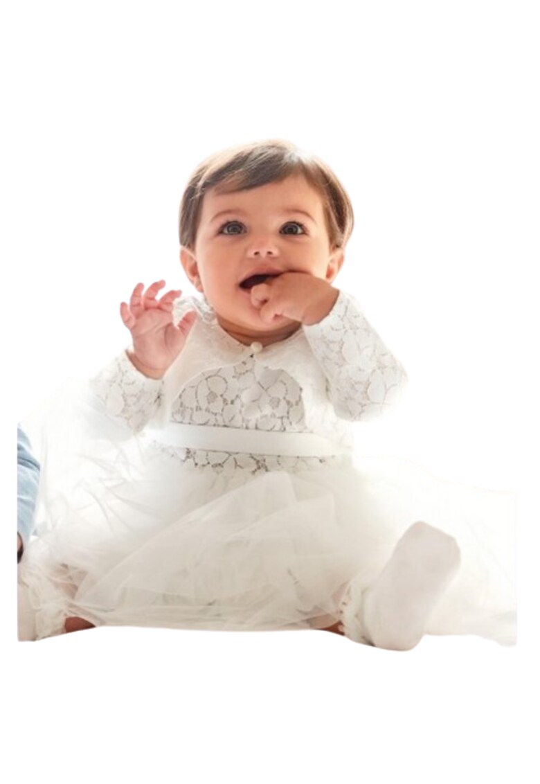 Rochita eleganta cu dantela si tull pentru bebe fetita - Alb